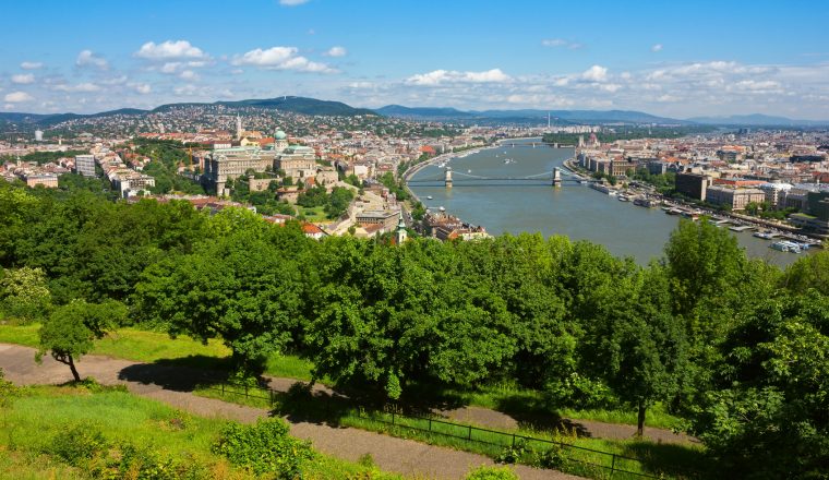 Budapest Panoramic view from The Gellert Hill with Danube river