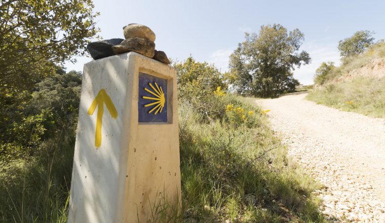 Pilgrim sign at the Camino de Santiago de Compostela in Spain