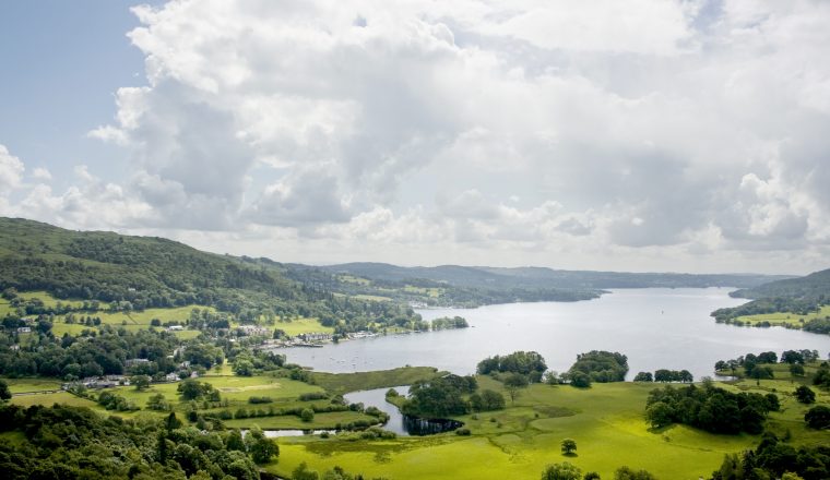 Landscape of Lake Windermere, Lake District, Cumbria, UK