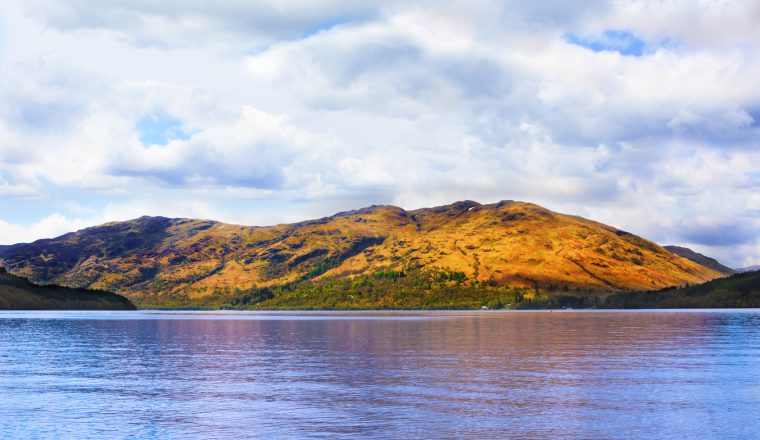 Loch Lomond, Scotland, from West Highland Way under cloudy sky